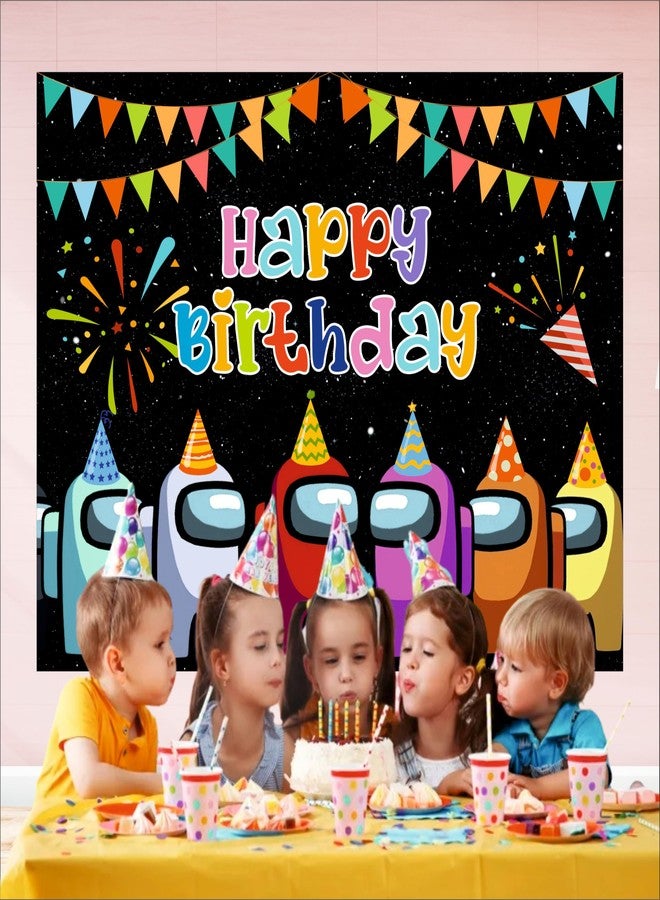 Party Baazaar Among Birthday Backdrop 4x3 Ft | Backdrops for Decoration | Birthday Decoration Backdrop | Banner for Kids Theme Party - Image 4